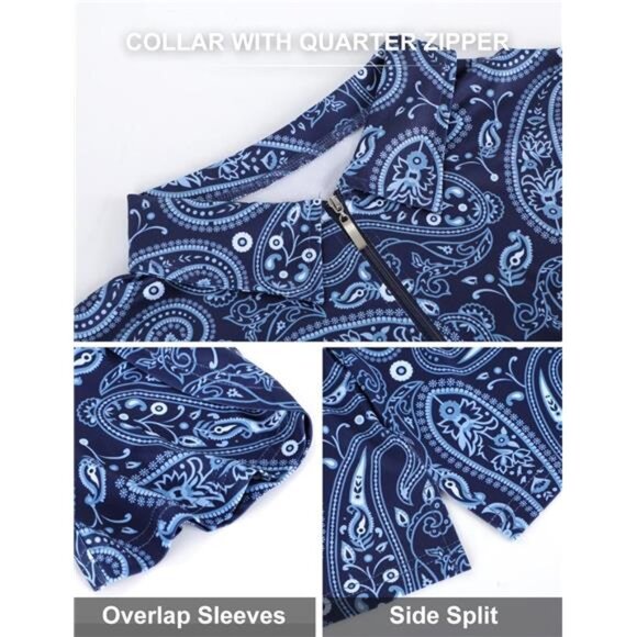 Womens Golf Polo Shirts 1/4 Zip Up Overlap Short Sleeve Quick Dry Workout Tops - Picture 5 of 6